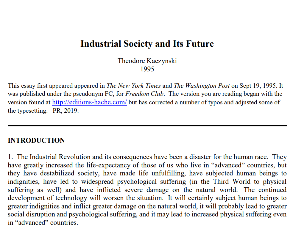 Industrial Society and Its Future PDF