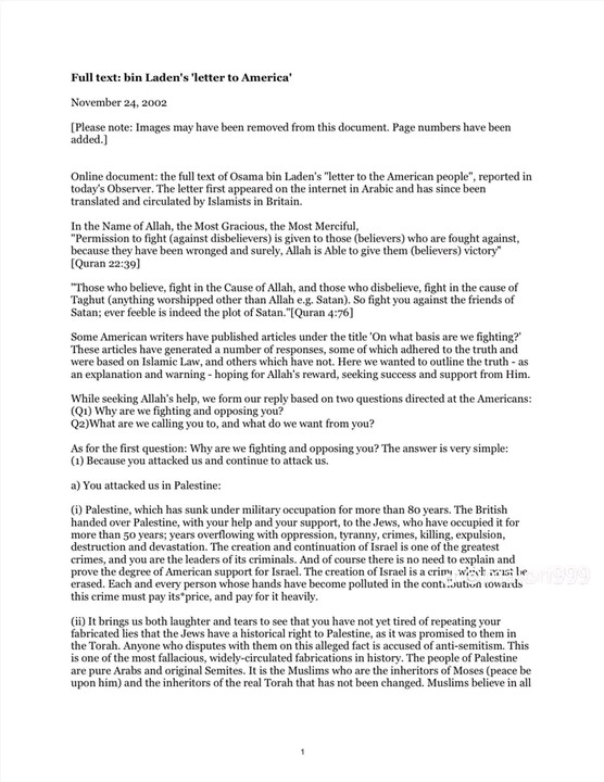 Osama Bin Laden letter to america pdf