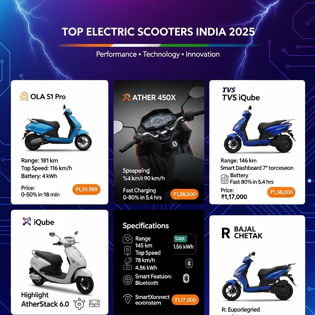 Top Electric Scooters in India 2025 – Ola, Ather, TVS & More - Features Overview