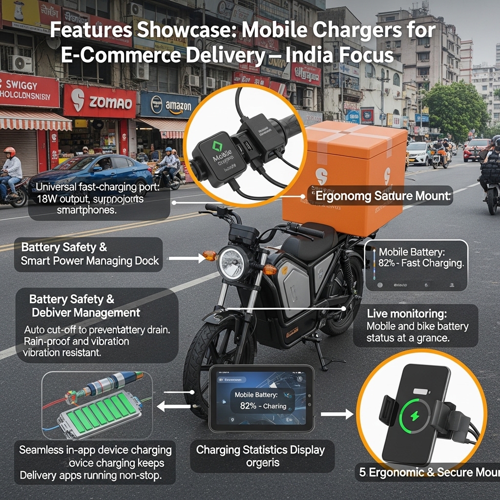 Using Mobile Chargers for E-Commerce Delivery Bikes in India - Features Overview