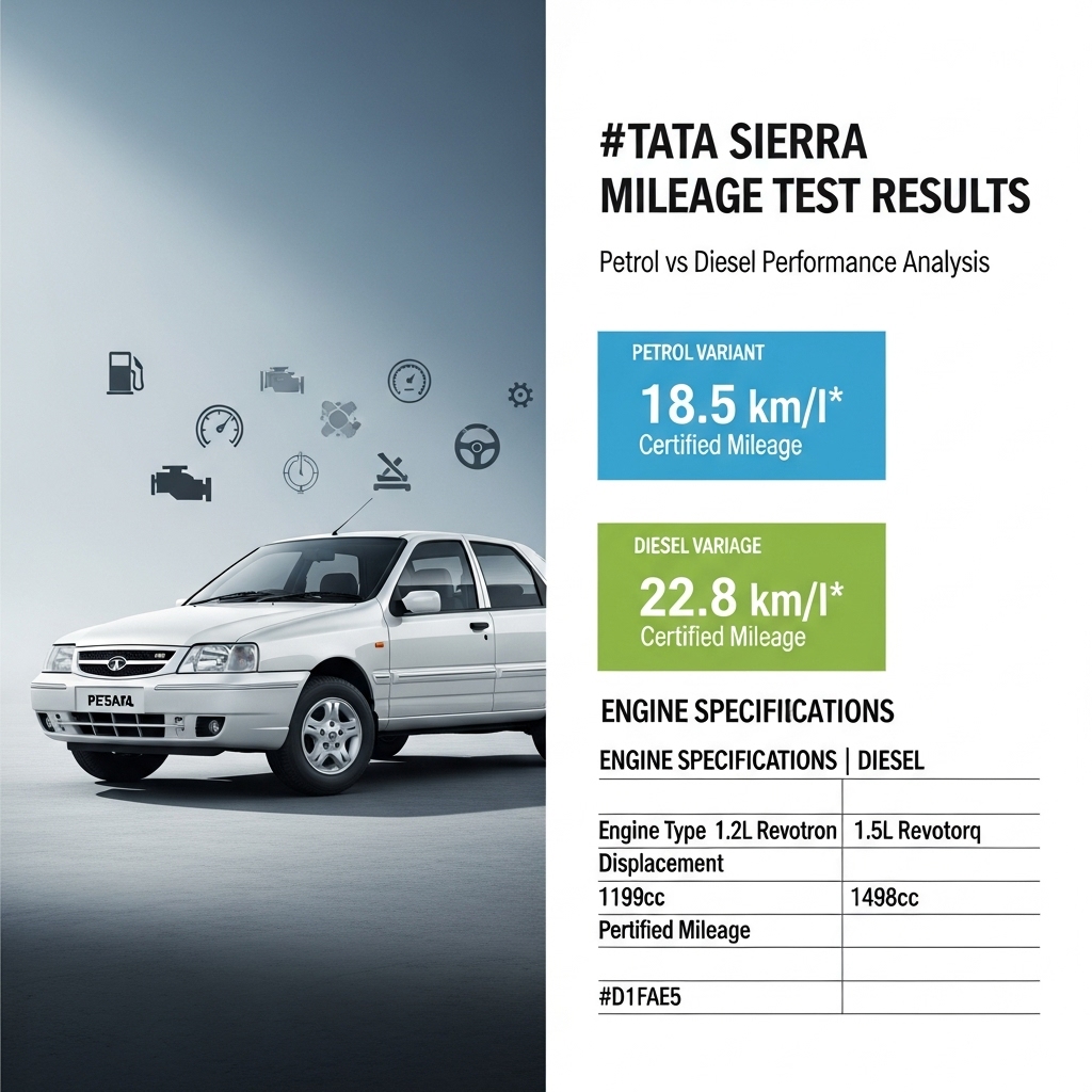 Tata Sierra Petrol and Diesel Mileage Test - Features Overview