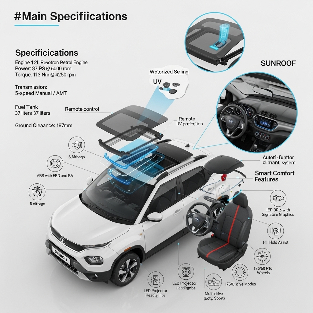Tata Punch Facelift Sunroof and Comfort Features - Features Overview