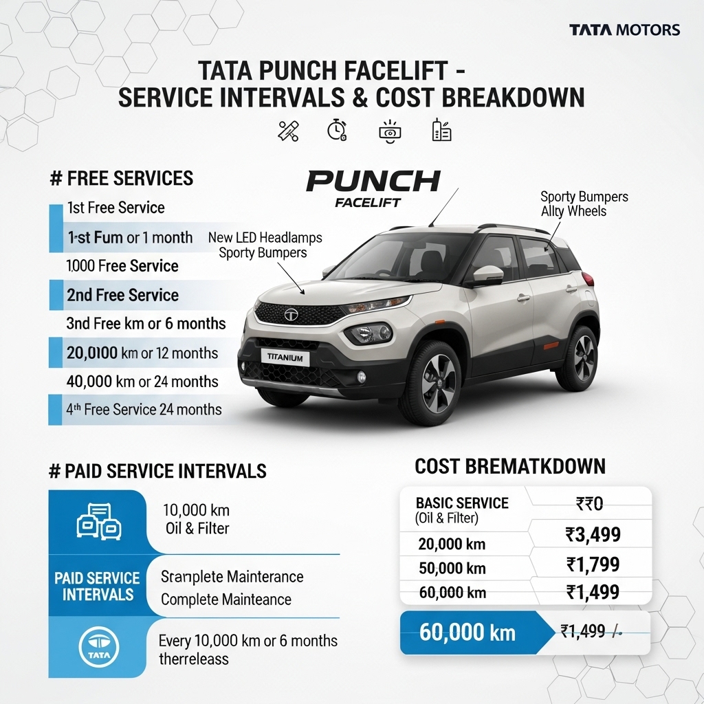 Tata Punch Facelift Service Intervals and Cost - Features Overview