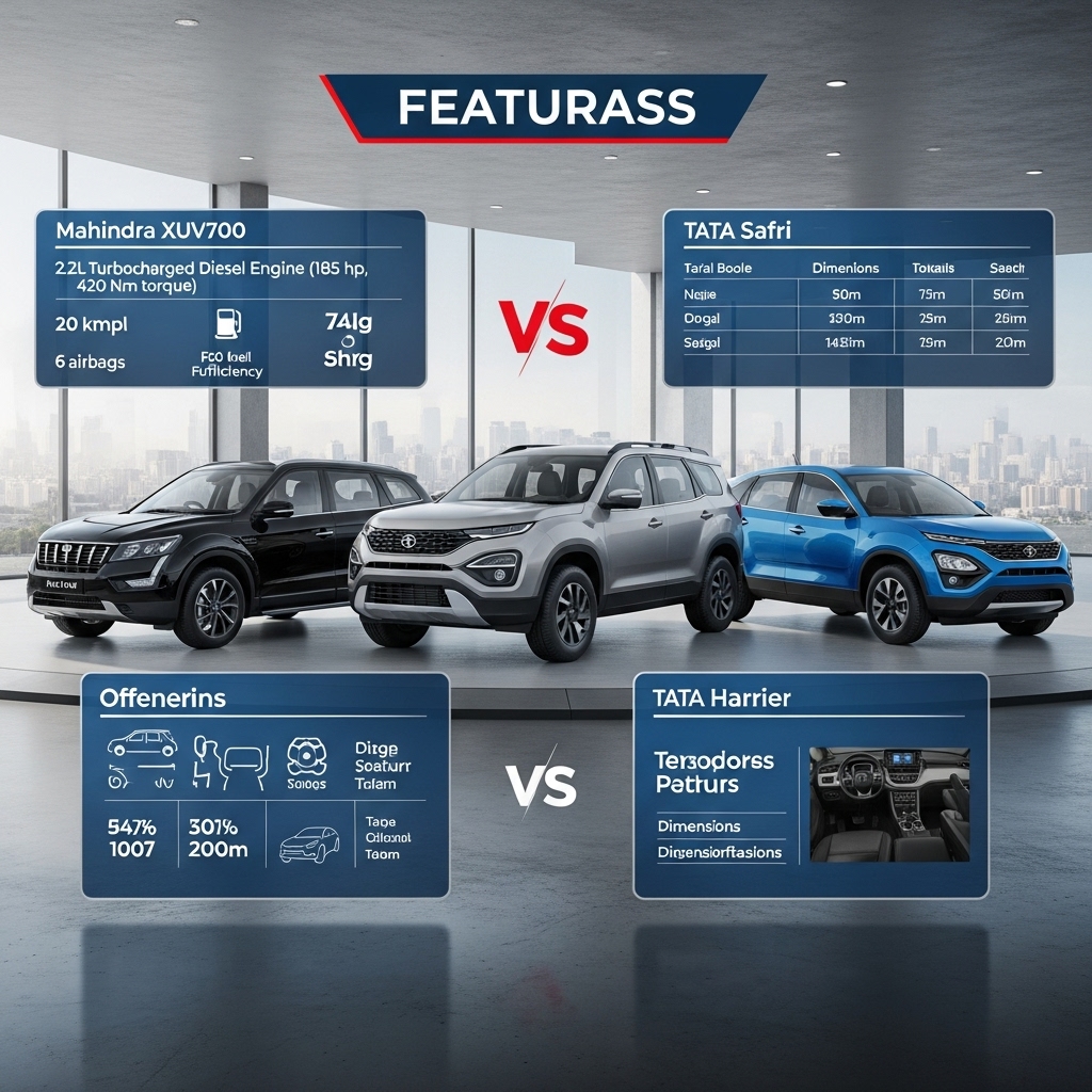 Mahindra XUV700 vs Tata Safari and Harrier Comparison - Features Overview