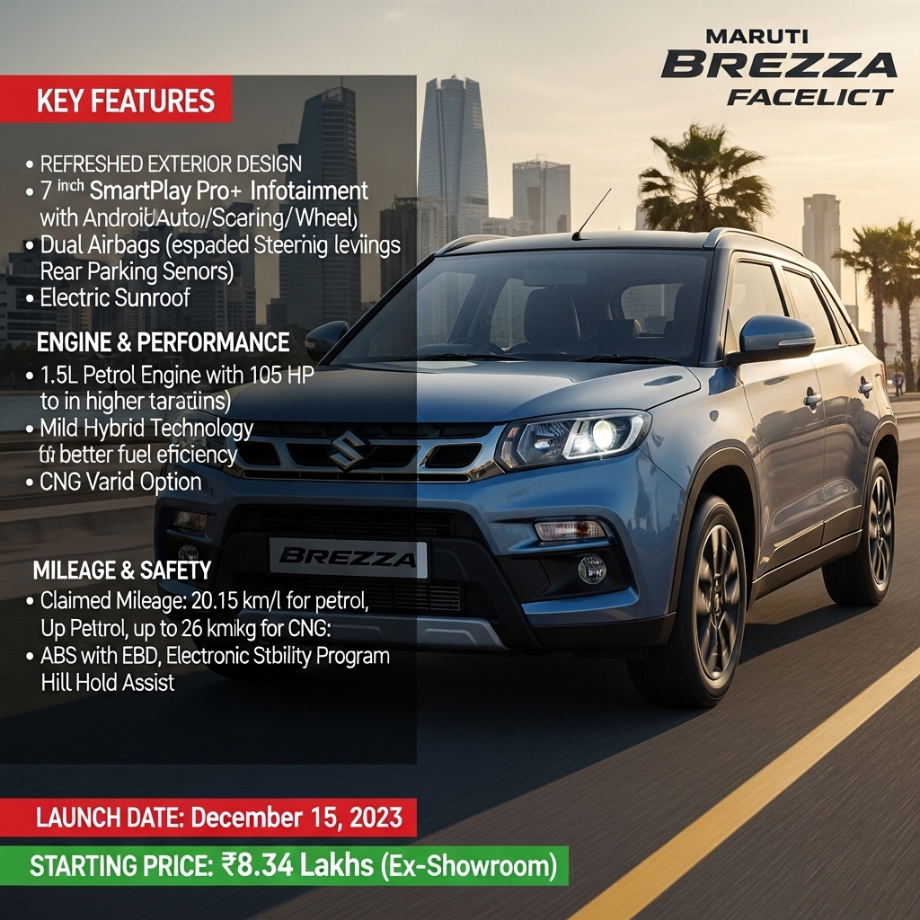 Maruti Brezza Facelift Launch Date and Price - Features Overview