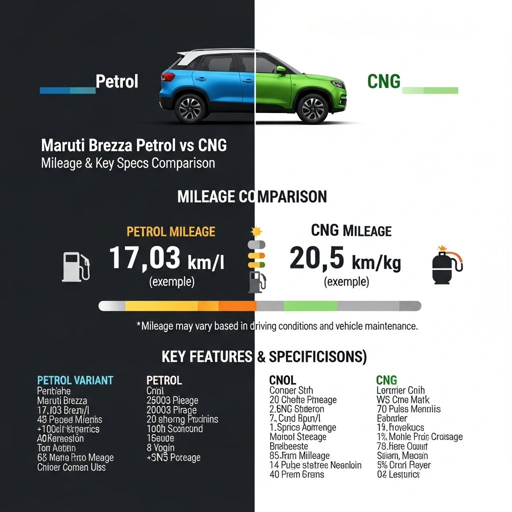 Maruti Brezza Petrol vs CNG Mileage Comparison - Features Overview
