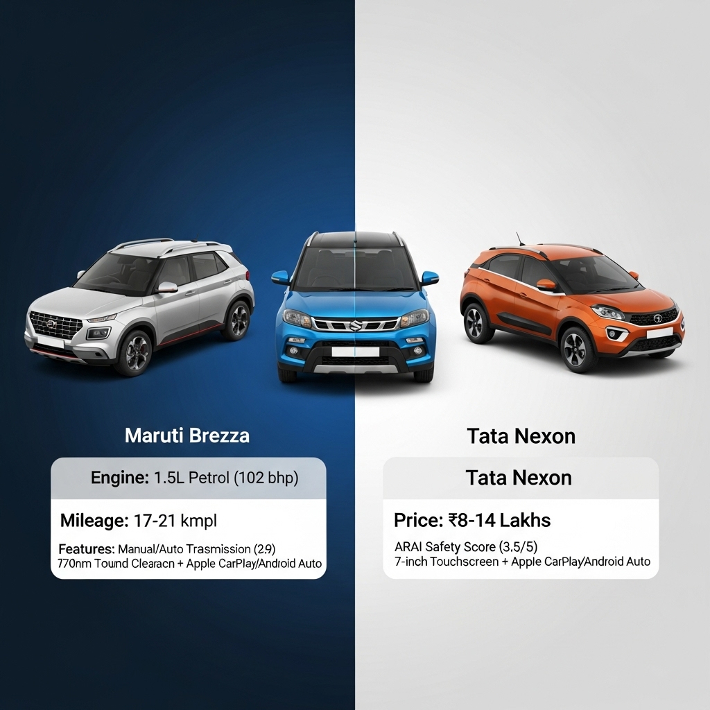 Maruti Brezza vs Hyundai Venue and Tata Nexon Comparison - Features Overview