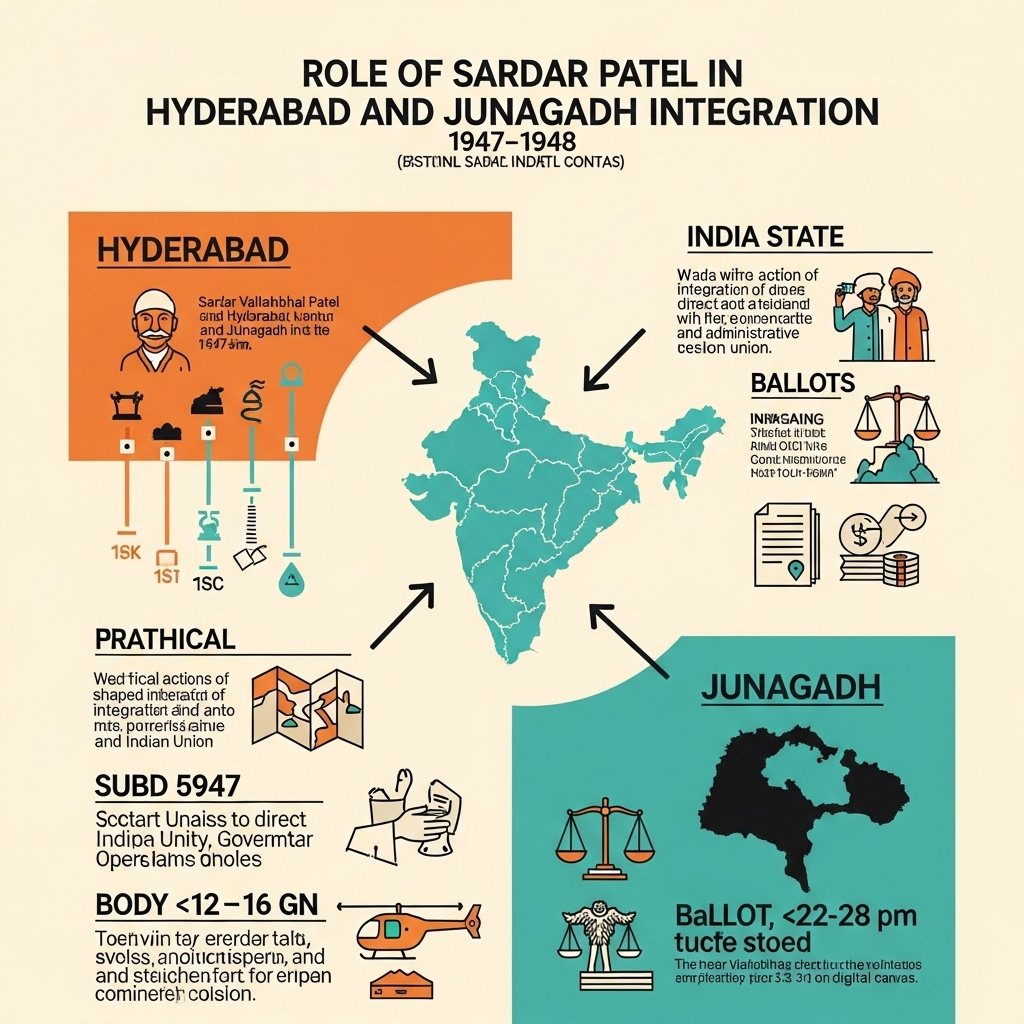 role of Sardar Patel in Hyderabad and Junagadh integration - Summary