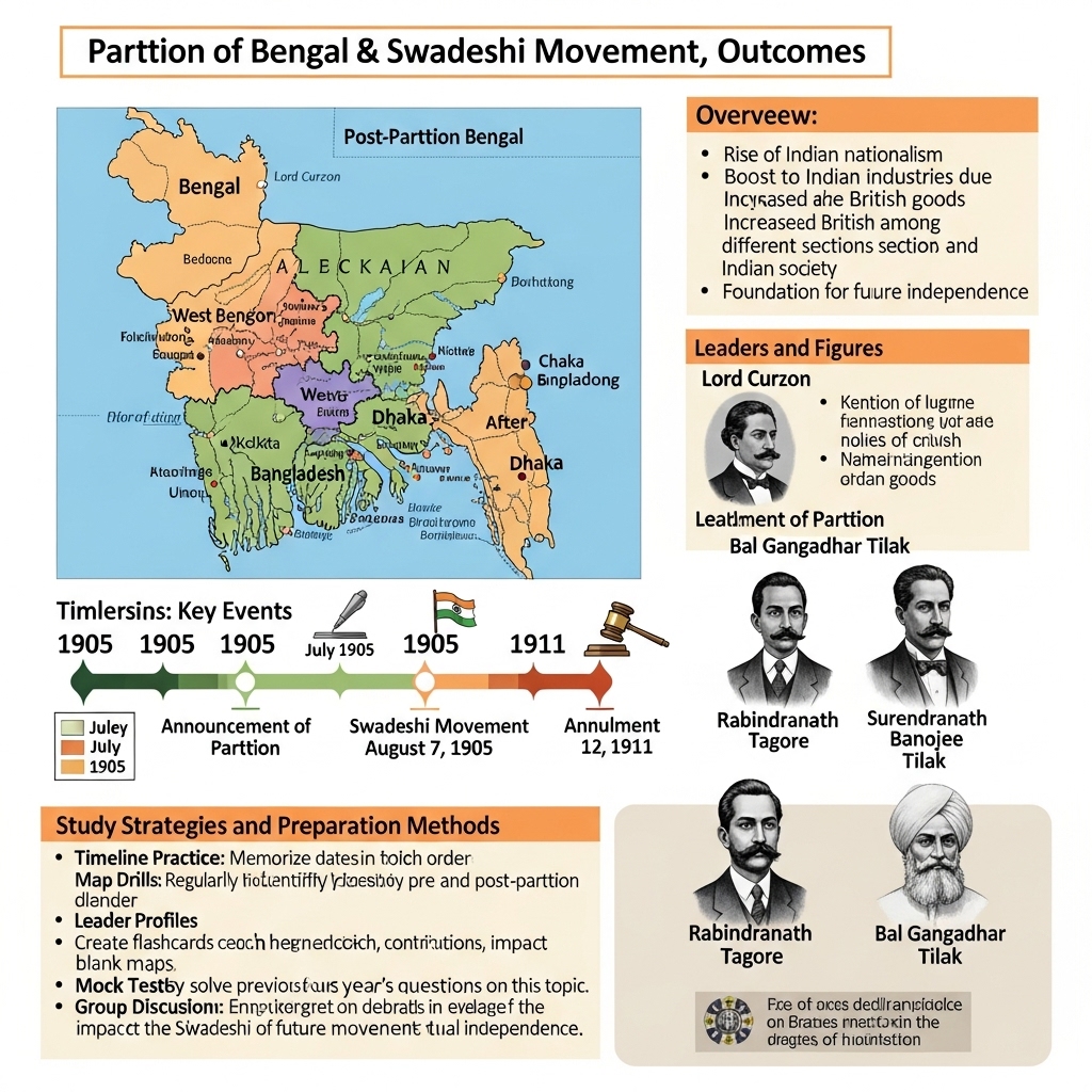 partition of Bengal and Swadeshi movement outcomes - Study Strategy