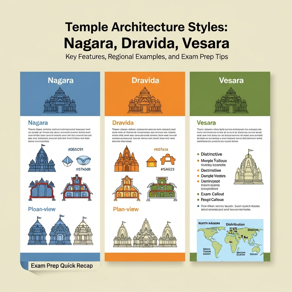 temple architecture styles - Nagara, Dravida and Vesara - Study Strategy