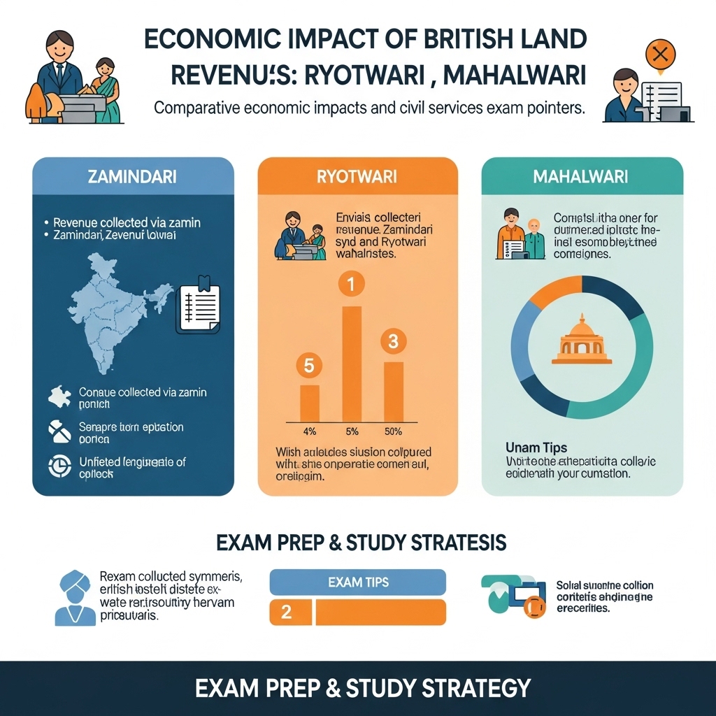 economic impact of British land revenue systems - Zamindari, Ryotwari, Mahalwari - Study Strategy