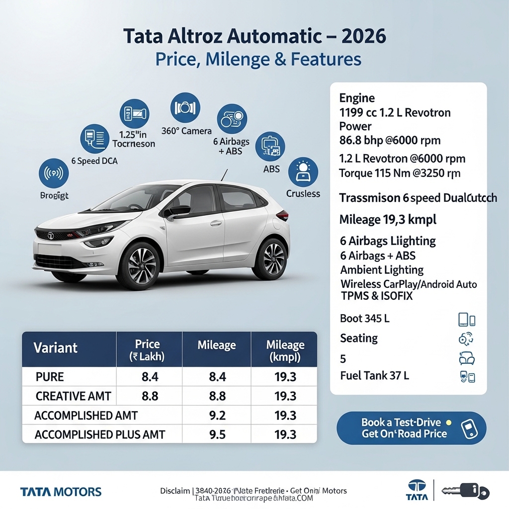 Tata Altroz Automatic Price in India 2026 – Mileage, Features & Variant-wise - Features Overview