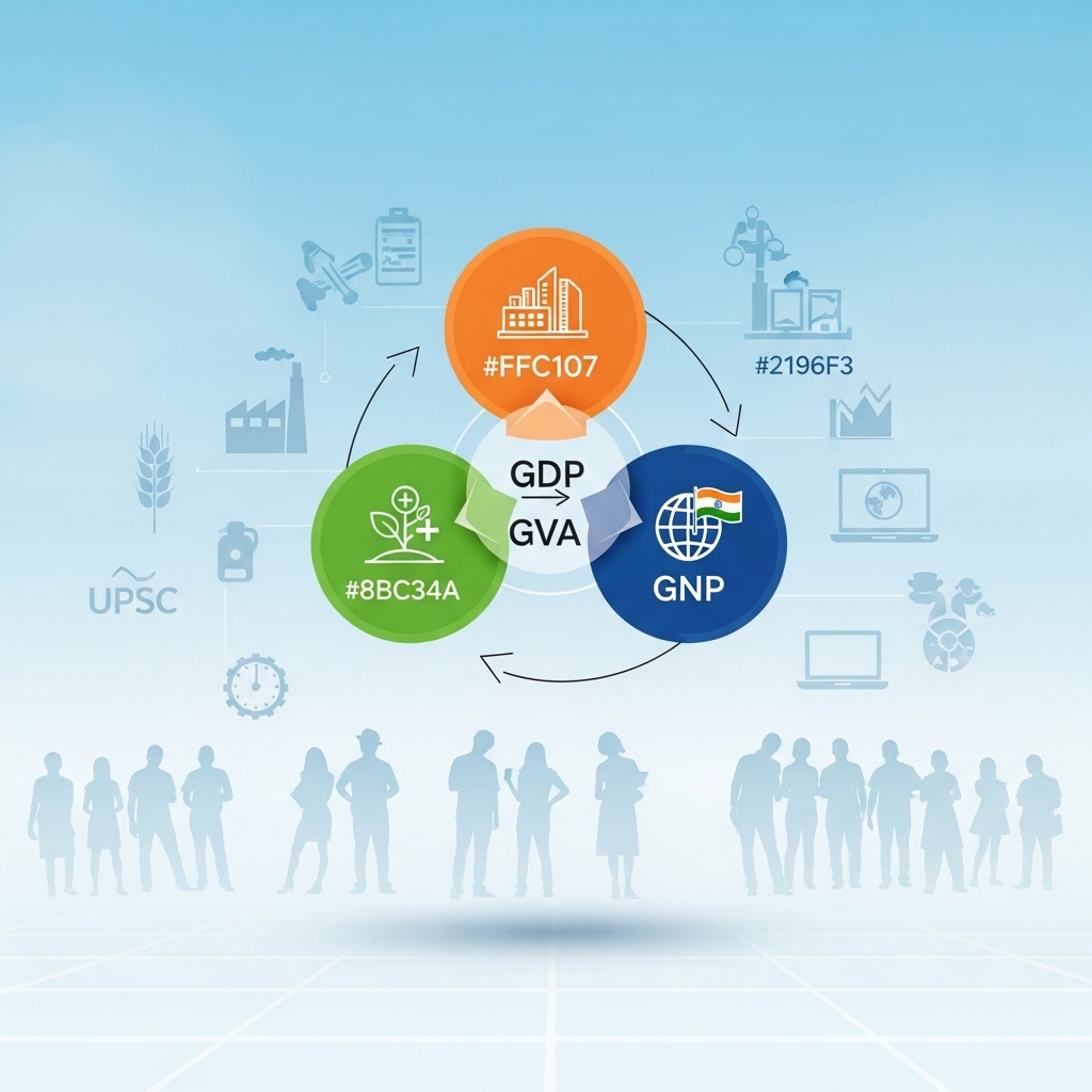 GDP vs GNP vs GVA: Conceptual Differences and UPSC Relevance - Step-by-Step Visual Guide