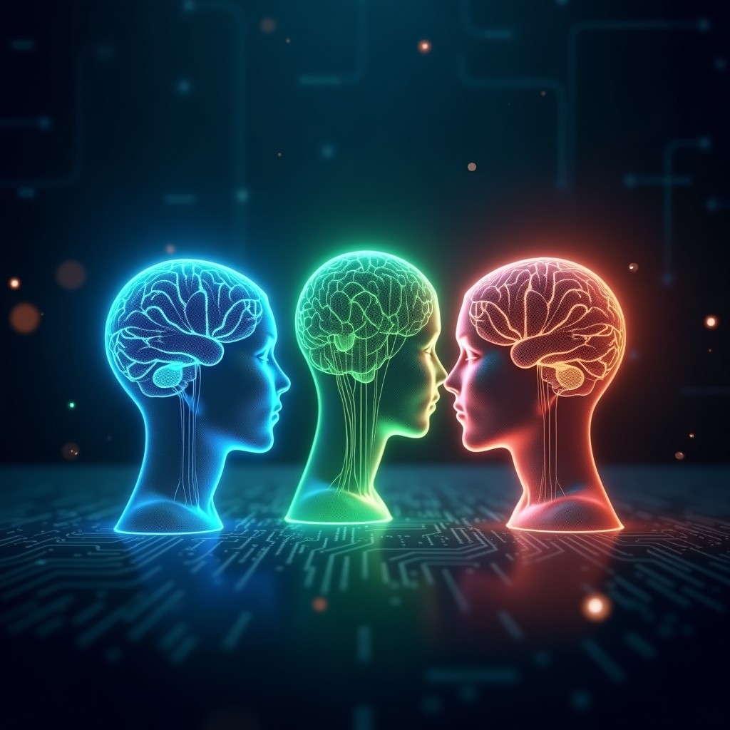 Gemini vs ChatGPT vs DeepSeek Comparison 2026 - AI models triangular competition with neural networks