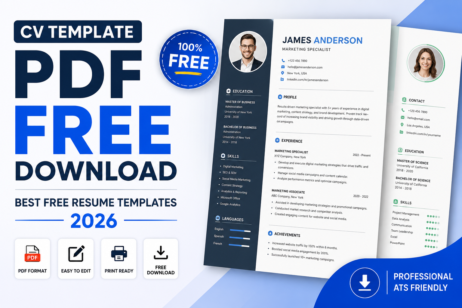 CV Template PDF Free Download | Best Free Resume Templates 2026